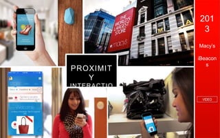 5959
201
3
Macy’s
iBeacon
s
VIDEO
PROXIMIT
Y
INTERACTIO
N
 