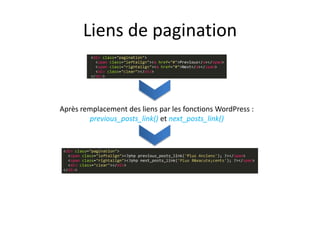 Liens de pagination


Après remplacement des liens par les fonctions WordPress :
        previous_posts_link() et next_posts_link()
 