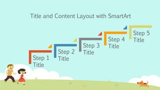 Title and Content Layout with SmartArt
Step 1
Title
Step 2
Title
Step 3
Title
Step 4
Title
Step 5
Title
 