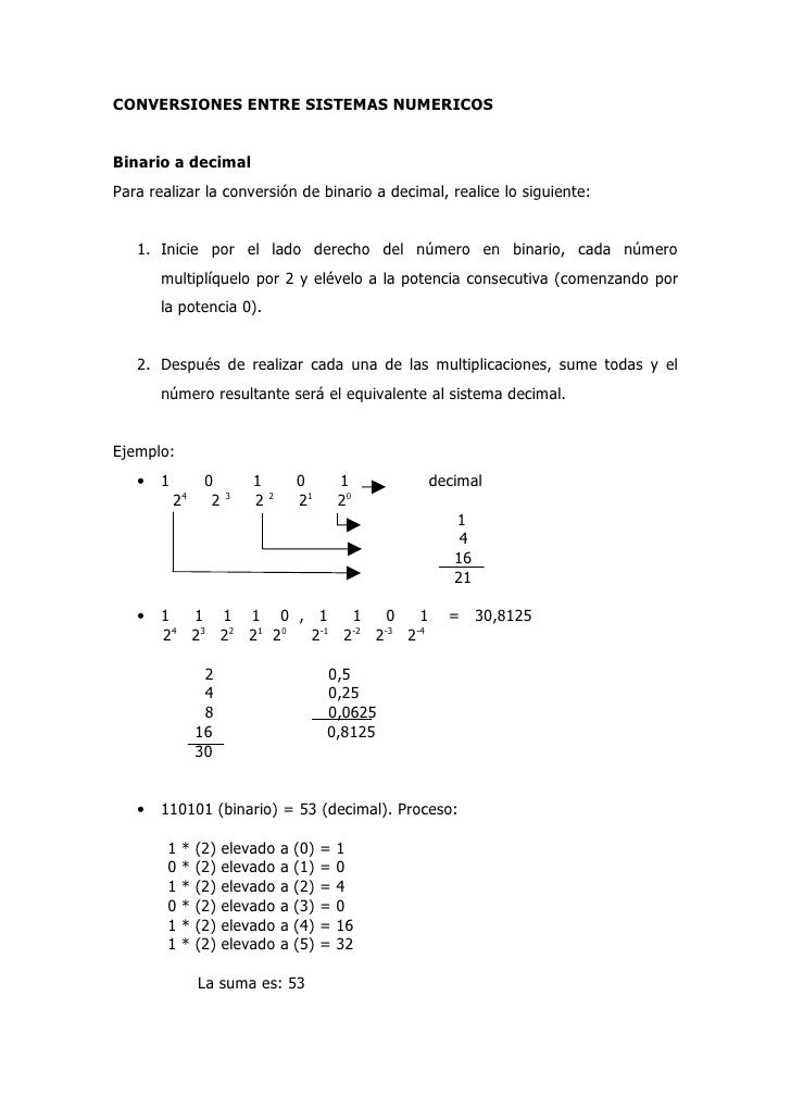 Conversiones entre sistemas numericos