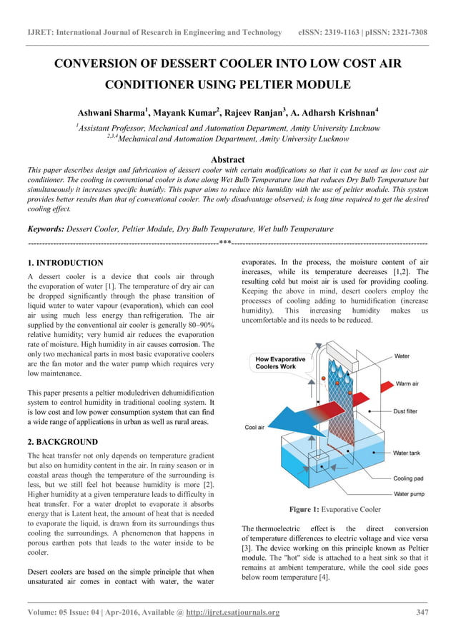 Conversion of dessert cooler into low cost air conditioner using