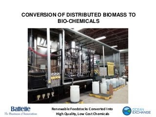 CONVERSION OF DISTRIBUTED BIOMASS TO
BIO-CHEMICALS
Renewable Feedstocks Converted Into
High Quality, Low Cost Chemicals
 
