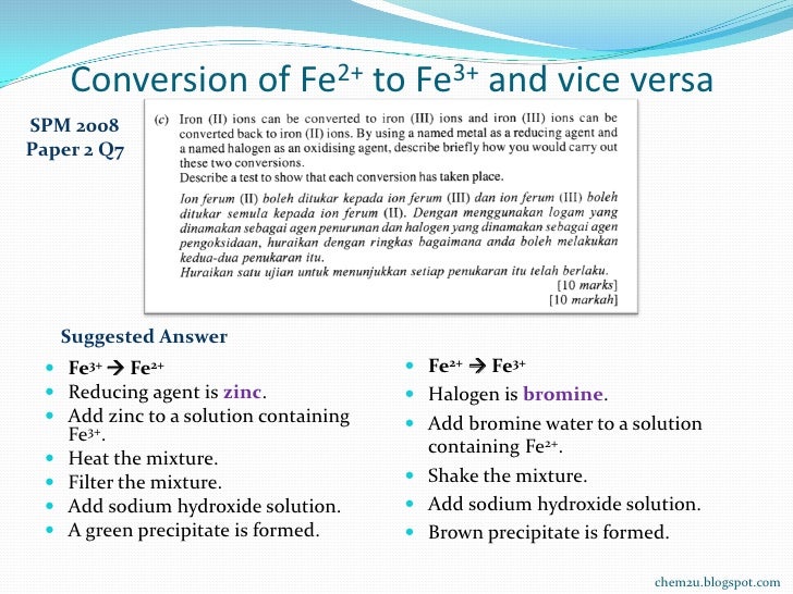 Conversion of iron(II) ion to iron(III) ion and Vice Versa SPM Cor…