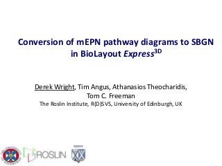 Conversion of mEPN pathway diagrams to SBGN
in BioLayout Express3D
Derek Wright, Tim Angus, Athanasios Theocharidis,
Tom C. Freeman
The Roslin Institute, R(D)SVS, University of Edinburgh, UK
 