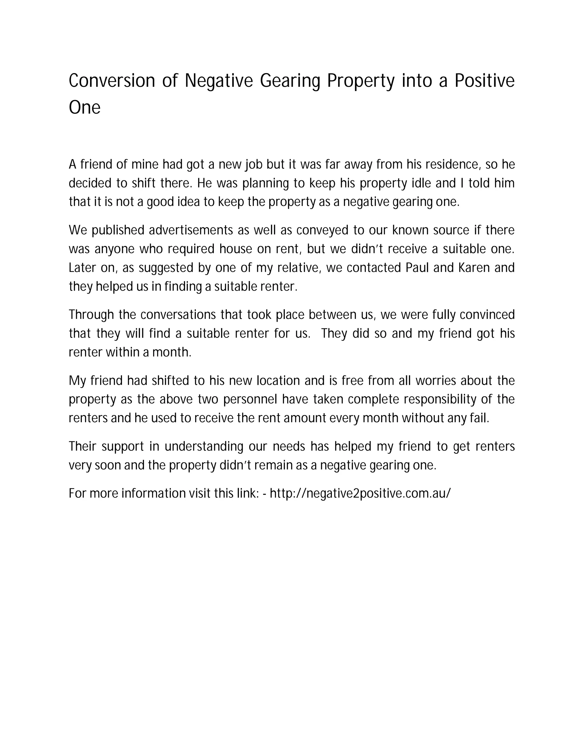 Conversion of negative gearing property into a positive one PDF