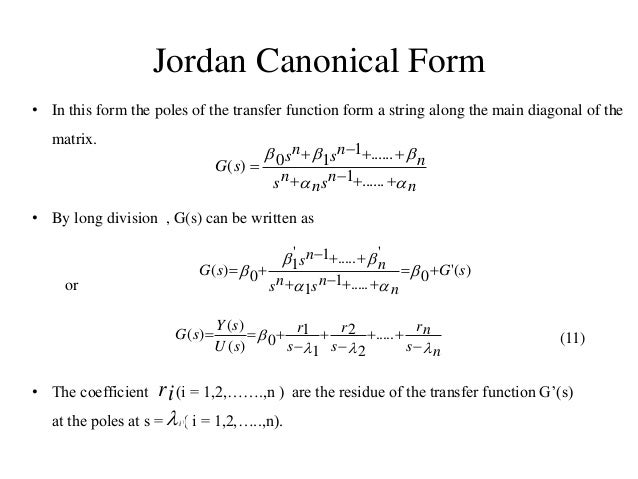 conversion of transfer function to canonical state variable models canonical form matrix
