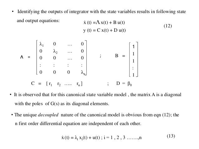 Conversion Of Transfer Function To Canonical State Variable Models