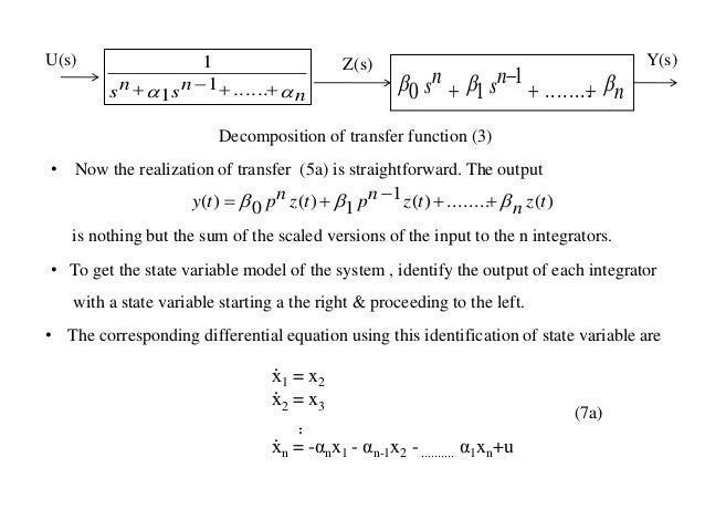 Conversion of transfer function to canonical state variable models