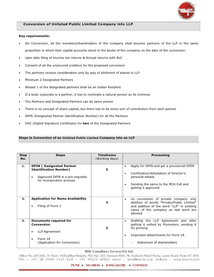 Conversion Of Unlisted Public Company Into Llp In Chennai