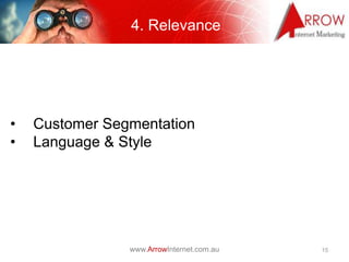 4. Relevance




•   Customer Segmentation
•   Language & Style




                www.ArrowInternet.com.au   15
 