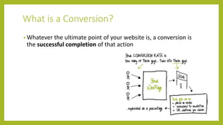 What is a Conversion?
• Whatever the ultimate point of your website is, a conversion is
the successful completion of that action
 