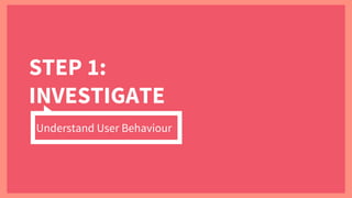 STEP 1:
INVESTIGATE
Understand User Behaviour
 