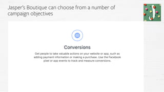 Jasper’s Boutique can choose from a number of
campaign objectives
 