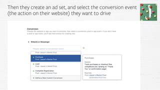 Then they create an ad set, and select the conversion event
(the action on their website) they want to drive
 