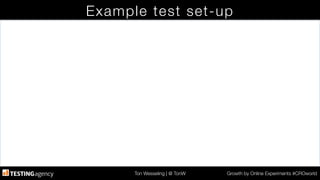 Ton Wesseling | @ TonW
 Growth by Online Experiments #CROworld
Example test set-up
 