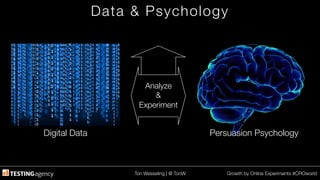 Ton Wesseling | @ TonW
 Growth by Online Experiments #CROworld
Data & Psychology
Digital Data
 Persuasion Psychology
Analyze 
&
Experiment
 