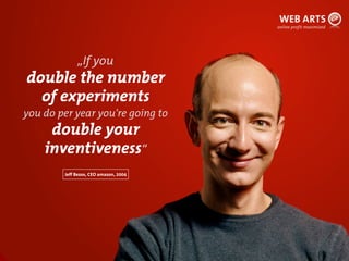 © Andre Morys, Web Arts AG www.web-arts.com27
„If you
double the number
of experiments
you do per year you're going to
double your
inventiveness“
Jeff Bezos, CEO amazon, 2004
 