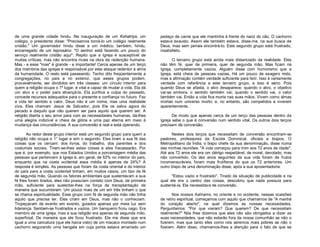 de uma grande cidade hindu. Na inauguração de um Kshatriya, um
colégio, o presidente disse: "Precisamos torná-lo um colégio realmente
cristão." Um governador hindu disse a um médico, também, hindu,
encarregado de um leprosário: "O senhor está fazendo um pouco do
serviço realmente cristão aqui". Repito que a Igreja é susceptível de
muitas críticas, mas não encontra rivais na obra da redenção humana.
Mas - e esse "mas" é grande - e importante! Cerca apenas de um terço
dos membros das igrejas é responsável por este ataque redentor à alma
da humanidade. O resto está passeando. Tenho dito freqüentemente a
congregações, no país e no exterior, que esses grupos podem,
provavelmente, ser divididos em três classes: um círculo interior para
quem a religião ocupa o 1º lugar, é vital e capaz de mudar a vida. Ela dá
um alvo e o poder para alcançá-la. Ela purifica a culpa do passado,
concede recursos adequados para o presente e confiança no futuro. Faz
a vida ter sentido e valor. Deus não é um nome, mas uma realidade
viva. Eles chamam Jesus de Salvador, pois Ele os salva agora do
pecado e daquilo que não querem ser para aquilo que querem ser. A
religião liberta o seu amor para com as necessidades humanas, dá-lhes
uma alegria indizível e cheia de glória e uma paz eterna em meio à
mudança das circunstâncias. A sua conversão é real e está operando.

pedaço de carne que ele mantinha à frente do nariz do cão. O cachorro
estava exausto. Assim ele também estava, disse-me, na sua busca de
Deus, mas sem jamais encontrá-lo. Este segundo grupo está frustrado,
insatisfeito.

Ao redor deste grupo interior está um segundo grupo para quem a
religião não ocupa o 1° lugar e sim o segundo. Eles tiram a sua fé das
coisas que os cercam: dos livros, do trabalho, dos parentes e dos
costumes sociais. Tirem-se-lhes estas coisas e eles fracassarão. Por
que é, por exemplo, que nos Estados Unidos a porcentagem média das
pessoas que pertencem à Igreja é, em geral, de 62% no interior do país,
enquanto que na costa ocidental essa média é apenas de 24%? A
resposta é simples. As pessoas que foram da costa oriental e do interior
do país para a costa ocidental tinham, em muitos casos, um tipo de fé
de segunda mão. Quando os fatores ambientais que sustentavam a sua
fé lhes foram tirados, eles não possuíam contato com Deus, de primeira
mão, suficiente para sustentar-lhes na força da transplantação de
maneira que sucumbiram. Um pouco mais de um em três tinham o que
se chama espiritualidade. Esse grupo com fé de segunda mão não tinha
aquilo que precisa ter. Eles criam em Deus, mas não o conheciam.
Tropeçavam de evento em evento, guiados apenas por meia luz sem
liderança. Sentiam-se frustrados e vazios. Um banqueiro ficou cego. Era
membro de uma igreja, mas a sua religião era apenas de segunda mão,
superficial. De maneira que ele ficou frustrado. Ele me disse que era
igual a uma caricatura (que ele havia visto) de um macaco montado num
cachorro segurando uma bengala em cuja ponta estava amarrado um

Nestes dois terços que necessitam de conversão encontram-se
pastores, professores da Escola Dominical, oficiais e bispos. O
Metropolitano da Índia, o bispo chefe da sua denominação, disse numa
das minhas reuniões: "A vida começou para mim aos 72 anos de idade".
Até aos 72 anos ele era um clérigo respeitável, de moral, devotado, mas
não convertido. Os dez anos seguintes da sua vida foram de frutos
incomensuráveis; foram mais frutíferos do que os 72 anteriores. Um
outro bispo de uma denominação disse, após a sua aposentadoria:

O terceiro grupo está ainda mais distanciado da realidade. Eles
não têm fé, quer de primeira, quer de segunda mão. Mas ficam na
Igreja, completamente vazios. Alguém disse com humorismo que a
Igreja, está cheia de pessoas vazias. Há um pouco de exagero nisto,
mas a afirmação contém verdade suficiente para ferir. Isso é certamente
verdade com referência a este terceiro grupo, e isso é sério. Pois
quando Deus se afasta, o alvo desaparece; quando o alvo, o objetivo
vai-se embora, o sentido também vai; quando o sentido vai, o valor
também vai. Então a vida fica morta nas suas mãos. Vivem como almas
mortas num universo morto; e, no entanto, são compelidos a viverem
aparentemente.
De modo que apenas cerca de um terço das pessoas dentro da
Igreja sabe o que é conversão num sentido vital. Os outros dois terços
precisam de conversão.

"Estou vazio e frustrado". Tirado da situação de publicidade e na
qual ele era o centro das coisas, descobriu que nada possuía para
sustentá-la. Ele necessitava de conversão.
Nos nossos Ashrams, no oriente e no ocidente, nessas ocasiões
de retiro espiritual, começamos com aquilo que chamamos de "A manhã
do coração aberto", na qual dizemos as nossas necessidades.
Perguntamos: "Por que vieram? Que querem? De que necessitam
realmente?" Nós lhes dizemos que eles não são obrigados a dizer as
suas necessidades, que não estarão fora da nossa comunhão se não o
fizerem, mas que tanto eles como nós seremos mais pobres se não o
fizerem. Além disso, chamamos-lhes a atenção para o fato de que se

 