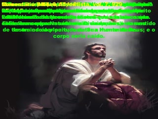 “Jesus tomou sobre Si a natureza caída do homem.”
PE, 115
Tem havido um ensinamento em nossa igreja que
combina os 2: alguns dizem que Jesus tinha a
Natureza caída e outros dizem que era não caída.
Eles dizem que a mente era Divina, não só no sentido
de ter um caráter puro, mas ter a mente de Deus; e o
corpo seria caído.
Mas no livro ME, vol. 3, 129, Ellen White diz: “Cristo
tinha um corpo humano e uma mente humana.”
Manuscritos, vol. 6, 111 – “Sua Natureza humana
teve que passar pelas mesmas provas e testes.“
Está falando das provas e testes que nós
enfrentamos (provas idênticas às nossas).
A conclusão é que muitas vezes nós cometemos
erros por termos pontos de vista errados a respeito
da Natureza de Nosso Senhor. Se nós falamos que
Ele era com a Natureza não caída, nós estamos
destruindo a plenitude da Sua Humanidade.
Comentário Bíblico Adventista, vol. 7, 929: “A vitória
de Cristo e Sua obediência foi de um ser humano
verdadeiro.”
 