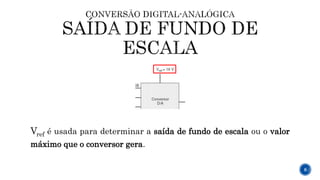 Vref é usada para determinar a saída de fundo de escala ou o valor
máximo que o conversor gera.
8
 