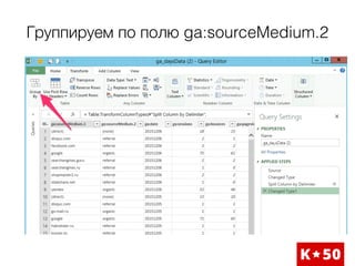 Группируем по полю ga:sourceMedium.2
 