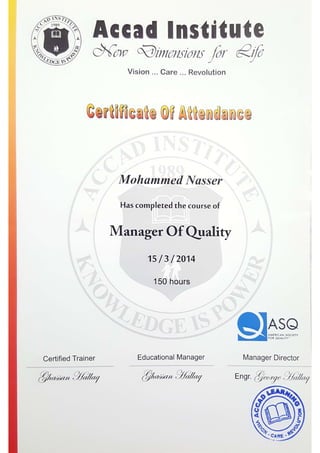 Manager of Quality  / Organizational Excellence 