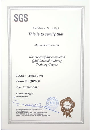 ISO - QMS - Internal Auditor 