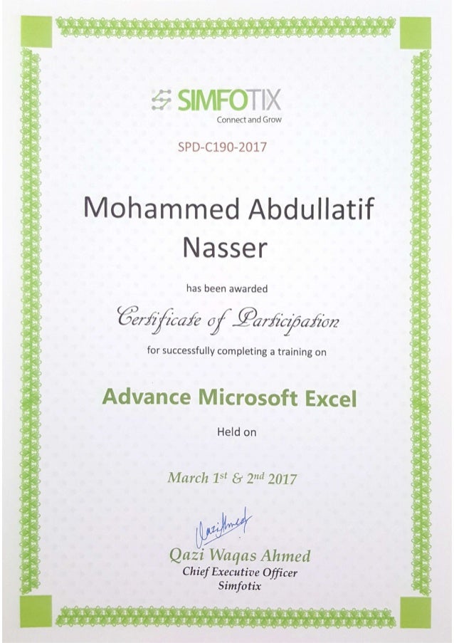 advance excel training certificate