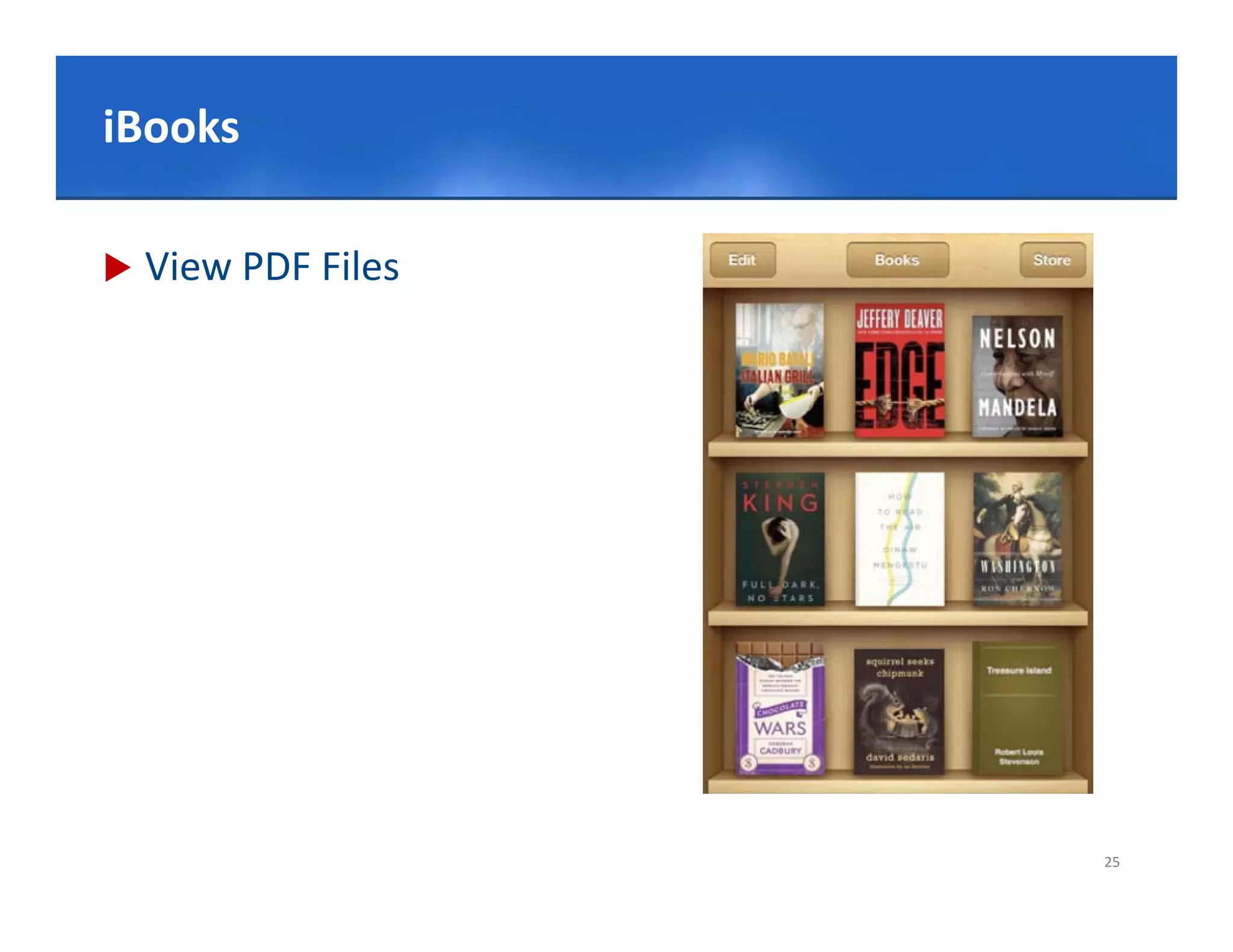 Click to edit Master title style
iBooks

   View PDF Files




                                   25
 