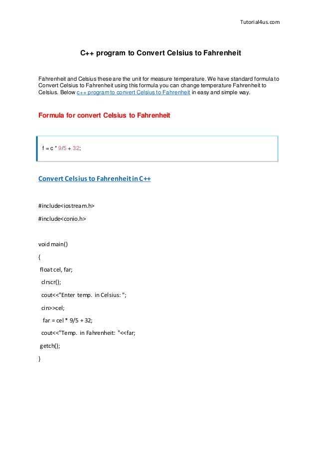 C program to convert celsius to fahrenheit