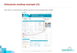 Enterprise mashup example (3)

One click on a US Directory address locates it on the Google Maps widget
 
