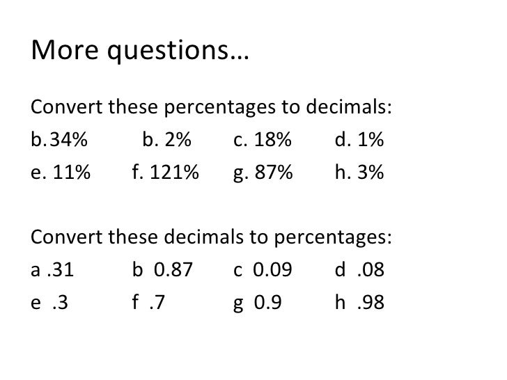 Converting Fractions, Decimals And Percentages