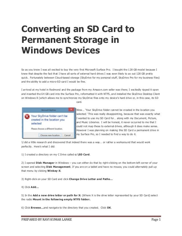 Converting an sd card to permanent storage in windows devices