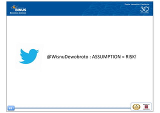 85
@WisnuDewobroto	:	ASSUMPTION	=	RISK!
 