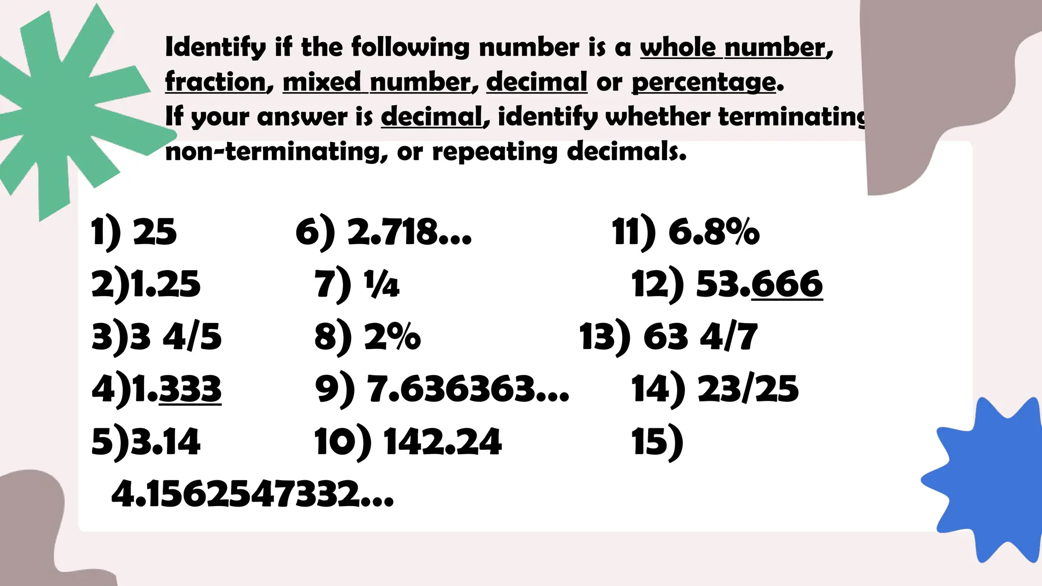 Converting Rational Numbers (fractions, decimals and percentages) | PPTX