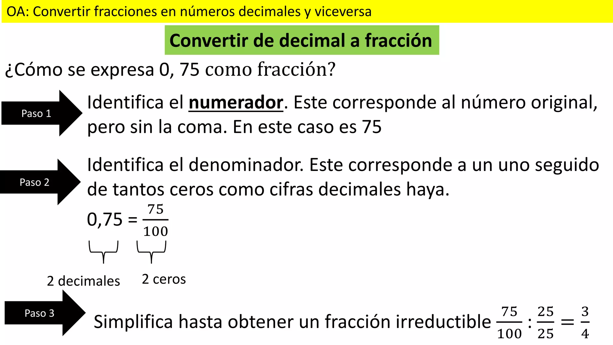 Convertir fracciones en números decimaes y viceversa | PPTX
