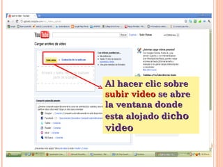 Al hacer clic sobre  subir video  se abre la ventana donde esta alojado di cho video 