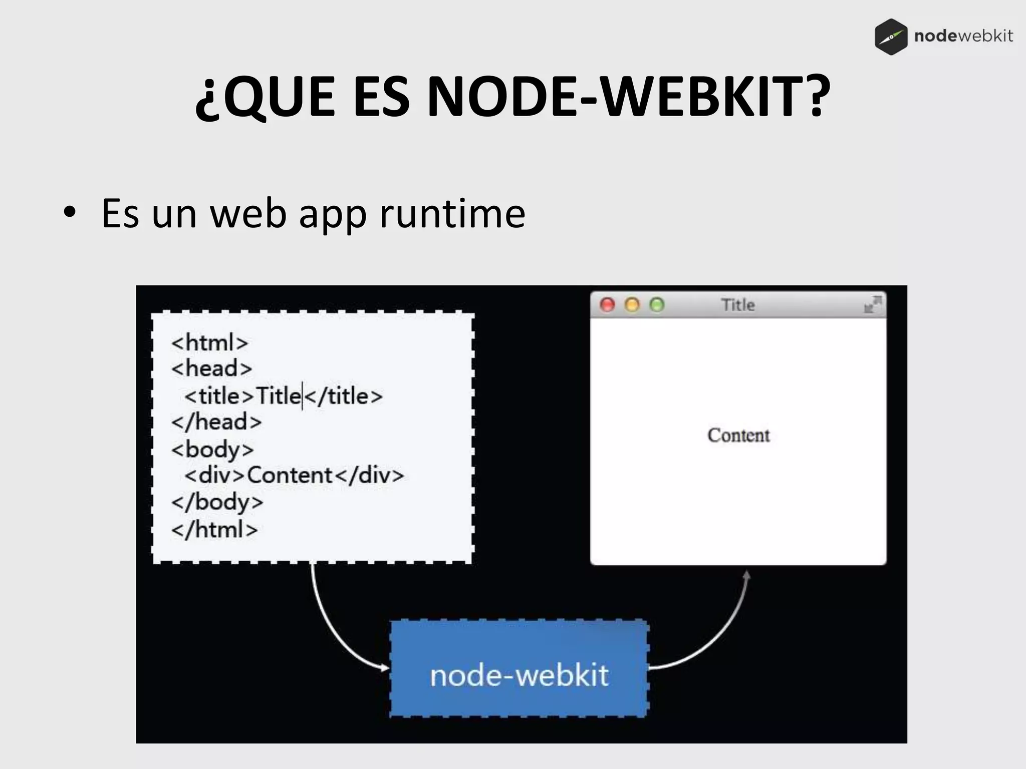 ¿QUE ES NODE-WEBKIT?
• Es un web app runtime
 