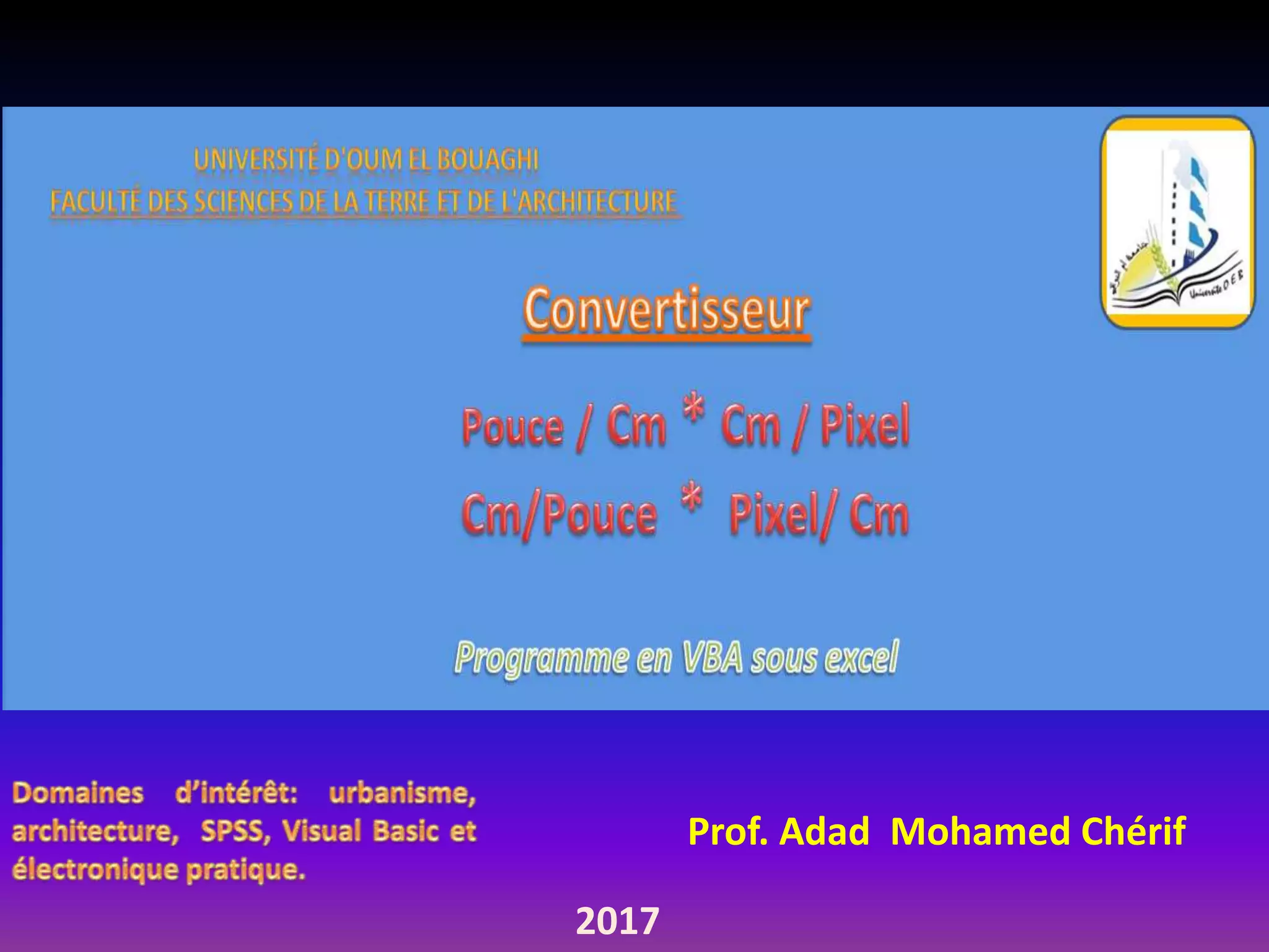 Convertisseur Pouce en cm et cm en pixel PPT