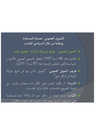 عائشة بنبلحسن = مراقبة تمويل الحياة السياسية الاطار القانوني و افضل الممارسات الدولية 