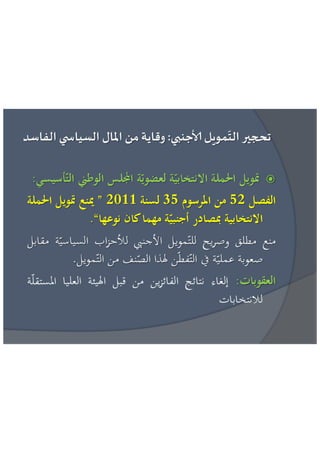 عائشة بنبلحسن = مراقبة تمويل الحياة السياسية الاطار القانوني و افضل الممارسات الدولية 