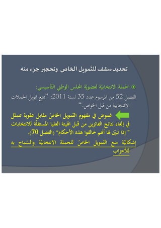 عائشة بنبلحسن = مراقبة تمويل الحياة السياسية الاطار القانوني و افضل الممارسات الدولية 