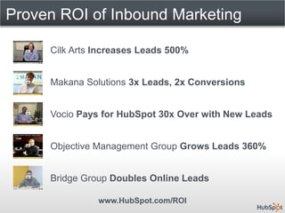 Proven ROI of Inbound Marketing

     Cilk Arts Increases Leads 500%


     Makana Solutions 3x Leads, 2x Conversions


  ...