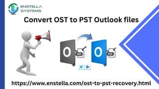 Convert OST to PST Outlook files
https://www.enstella.com/ost-to-pst-recovery.html
 