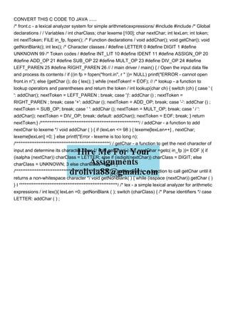CONVERT THIS C CODE TO JAVA frontc a lexical an.pdf