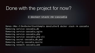 Done with the project for now?
> docker stack rm cascadia
 