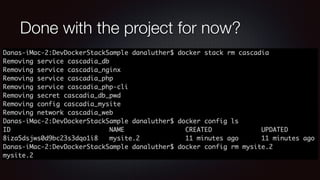 Done with the project for now?
> docker stack rm cascadia
 