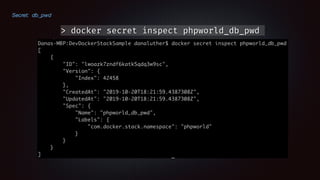 Secret: db_pwd
> docker secret inspect phpworld_db_pwd
 