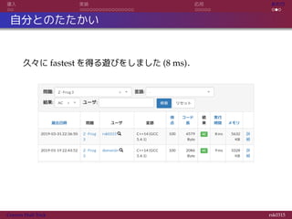 導入 実装 応用 おわり
自分とのたたかい
久々に fastest を得る遊びをしました (8 ms)．
Convex Hull Trick rsk0315
 