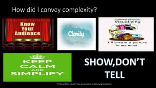 How did I convey complexity?
Professor Chris Labash’s class presentation on Conveying Complexity
 